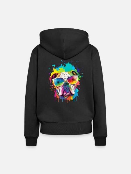 Farbenfroher Bulldoggenkopf - Frauen Premium Bio Hoodie - Schwarz