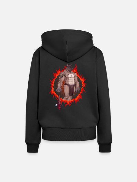 Hunde-Mutant mit feurigem Hintergrund - Frauen Premium Bio Hoodie - Schwarz