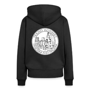 Tekno contre le fascisme et le racisme - Sweat à capuche Premium bio Femme - noir - Dos - Julia (174cm)