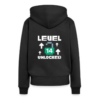 Level 14 Unlocked - Gamer Geburtstaggeschenk - Frauen Premium Bio Hoodie - Schwarz - Hinten - Julia (174cm)