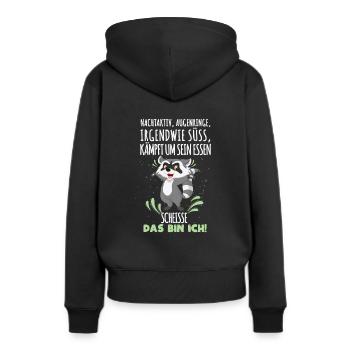 Nachtaktiv, Augenringe, irgendwie süß, kämpft um s - Frauen Premium Bio Hoodie - Schwarz - Hinten - Julia (174cm)