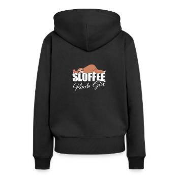 Faultier Kaffee süchtig Frauen - Sloffee Kinda Girl - Frauen Premium Bio Hoodie - Schwarz - Hinten - Julia (174cm)