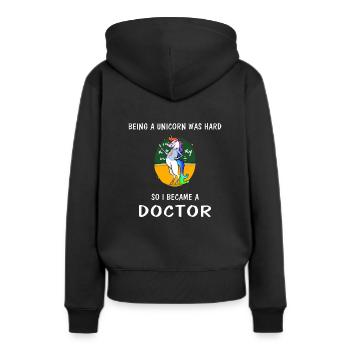 Doktortitel - Frauen Premium Bio Hoodie - Schwarz - Hinten - Julia (174cm)