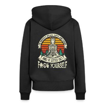 Je suis surtout Peace Love Light - Yoga Méditation - Sweat à capuche Premium bio Femme - noir - Dos - Julia (174cm)