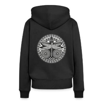 Magischer Mandala-Libellen-Halbmond-Entwurf - Frauen Premium Bio Hoodie - Schwarz - Hinten - Julia (174cm)