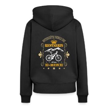 Rentnerin mit einem Ebike Fahrrad - Frauen Premium Bio Hoodie - Schwarz - Hinten - Julia (174cm)