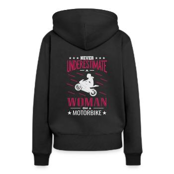 Never underestimate a woman on a motorbike - Women’s Premium Organic Hoodie - black - Back - Julia (174cm)