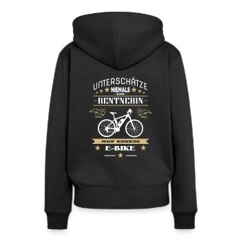 Ebike Rentnerin lustiger Fahrrad Rente Spruch - Frauen Premium Bio Hoodie - Schwarz - Hinten - Julia (174cm)