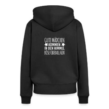 Lustig - Frauen Premium Bio Hoodie - Schwarz - Hinten - Julia (174cm)
