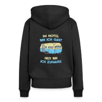 Im Hotel Bin Ich Gast Camping Wohnwagen - Frauen Premium Bio Hoodie - Schwarz - Hinten - Julia (174cm)