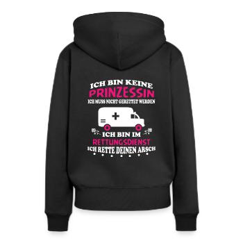 Rettungsdienst Prinzessin - Sanitäterin Notärztin - Frauen Premium Bio Hoodie - Schwarz - Hinten - Julia (174cm)