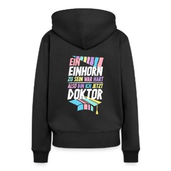 Doktortitel Einhorn Frau - Frauen Premium Bio Hoodie - Schwarz - Hinten - Julia (174cm)