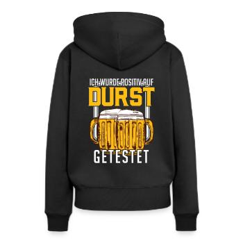 Positiv auf Durst getestet Bier Sauftour Geschenk - Frauen Premium Bio Hoodie - Schwarz - Hinten - Julia (174cm)