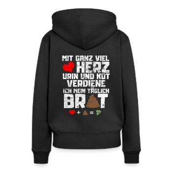 Mit ganz viel Herz Urin und Kot wahrer Spruch - Frauen Premium Bio Hoodie - Schwarz - Hinten - Julia (174cm)