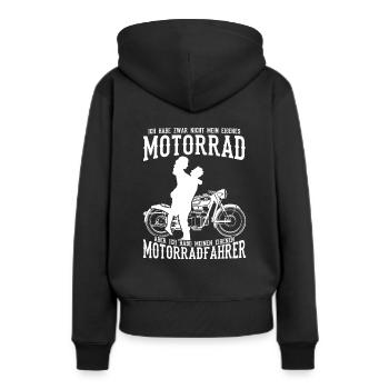 Ich habe zwar nicht mein eigenes Motorrad Bikerin - Frauen Premium Bio Hoodie - Schwarz - Hinten - Julia (174cm)