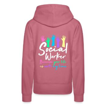 Sozialarbeiter - Frauen Premium Bio Hoodie - Malve - Hinten - Isabella (175cm)
