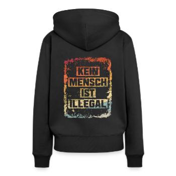 Kein Mensch ist Illegal gegen Rechts - Frauen Premium Bio Hoodie - Schwarz - Hinten - Julia (174cm)