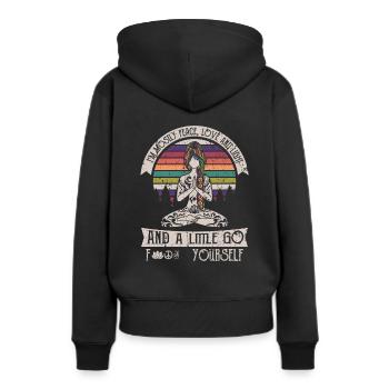 I’m Mostly Peace Love And Light Yoga Tattooed - Sweat à capuche Premium bio Femme - noir - Dos - Julia (174cm)