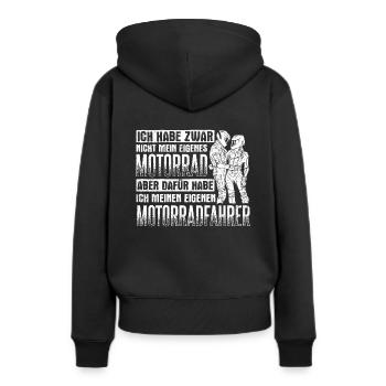 Ich habe zwar nicht mein eigenes Motorrad Bikerin - Frauen Premium Bio Hoodie - Schwarz - Hinten - Julia (174cm)