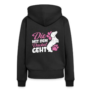 Die mit dem Dackel geht - Dackel Mama Muttertag Da - Frauen Premium Bio Hoodie - Schwarz - Hinten - Julia (174cm)