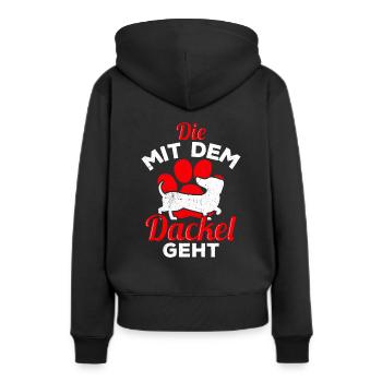 Die mit dem Dackel geht - Dackel Mama Muttertag Da - Frauen Premium Bio Hoodie - Schwarz - Hinten - Julia (174cm)