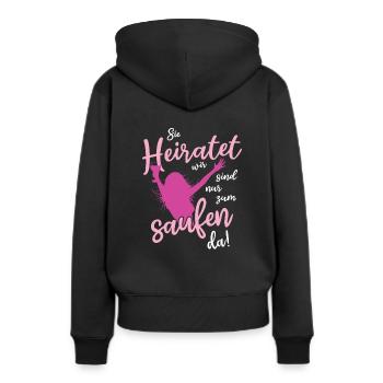 Sie heiratet, wir sind nur zum Saufen da JGA Spruc - Frauen Premium Bio Hoodie - Schwarz - Hinten - Julia (174cm)