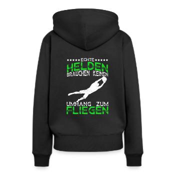 Echte Helden brauchen keinen Umhang zum Fliegen - - Frauen Premium Bio Hoodie - Schwarz - Hinten - Julia (174cm)
