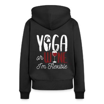 Yoga oder Wein - Ich bin flexibel Yoga & Wein Lieb - Frauen Premium Bio Hoodie - Schwarz - Hinten - Julia (174cm)