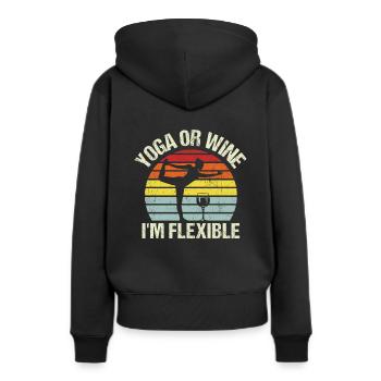 Yoga oder Wein - Ich bin flexibel Yoga & Wein Lieb - Frauen Premium Bio Hoodie - Schwarz - Hinten - Julia (174cm)