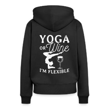 Yoga oder Wein - Ich bin flexibel Yoga & Wein Gesc - Frauen Premium Bio Hoodie - Schwarz - Hinten - Julia (174cm)