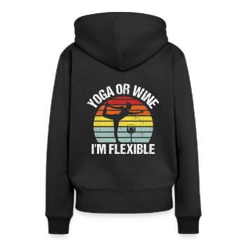 Yoga oder Wein - Ich bin flexibel Yoga & Wein Gesc - Frauen Premium Bio Hoodie - Schwarz - Hinten - Julia (174cm)