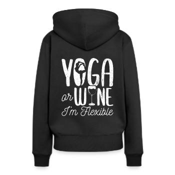 Yoga oder Wein - Ich bin flexibel Yoga & Wein Gesc - Frauen Premium Bio Hoodie - Schwarz - Hinten - Julia (174cm)
