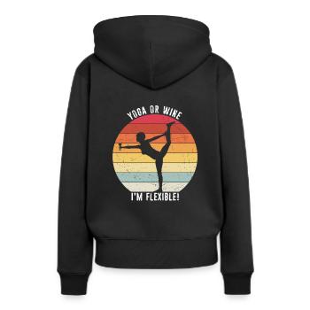 Yoga oder Wein - Ich bin flexibel Yoga & Wein Lieb - Frauen Premium Bio Hoodie - Schwarz - Hinten - Julia (174cm)