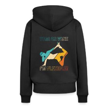 Yoga oder Wein - Ich bin flexibel Yoga & Wein Lieb - Frauen Premium Bio Hoodie - Schwarz - Hinten - Julia (174cm)