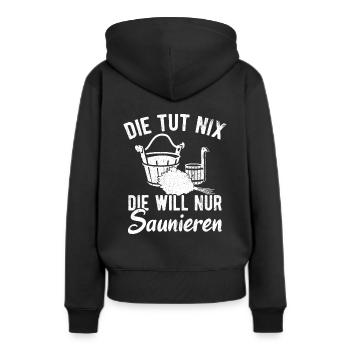 Sauna Wellness Saunagänger Finnische Sauna Spruch - Frauen Premium Bio Hoodie - Schwarz - Hinten - Julia (174cm)