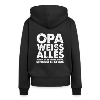 Opa weiss alles - Wenn er es nicht weiss erfindet - Frauen Premium Bio Hoodie - Schwarz - Hinten - Julia (174cm)