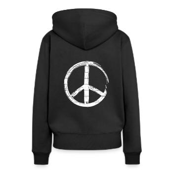 Friedenszeichen - Peace Frieden - Frauen Premium Bio Hoodie - Schwarz - Hinten - Julia (174cm)