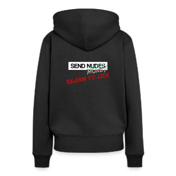 Envoyer des nus Envoyer de l’argent Envoyer une raison de vivre - Sweat à capuche Premium bio Femme - noir - Dos - Julia (174cm)