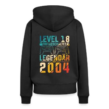 Level 18 Jahre Geburtstag 2004 LAN-Party Motiv Gam - Frauen Premium Bio Hoodie - Schwarz - Hinten - Julia (174cm)