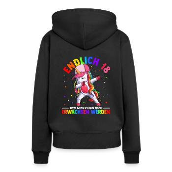 Endlich 18 Jetzt Muss Ich Nur Noch Erwachsen Werde - Frauen Premium Bio Hoodie - Schwarz - Hinten - Julia (174cm)