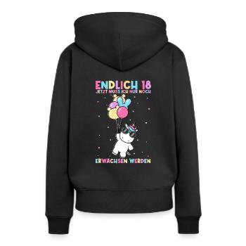 Endlich 18 Jetzt Muss Ich Nur Noch Erwachsen Werde - Frauen Premium Bio Hoodie - Schwarz - Hinten - Julia (174cm)