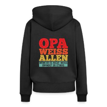 Opa weiss alles - Wenn er es nicht weiss erfindet - Frauen Premium Bio Hoodie - Schwarz - Hinten - Julia (174cm)