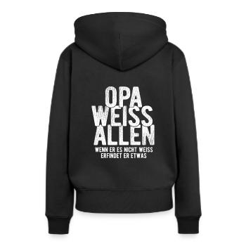 Opa weiss alles - Wenn er es nicht weiss erfindet - Frauen Premium Bio Hoodie - Schwarz - Hinten - Julia (174cm)
