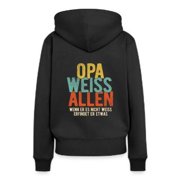 Opa weiss alles - Wenn er es nicht weiss erfindet - Frauen Premium Bio Hoodie - Schwarz - Hinten - Julia (174cm)