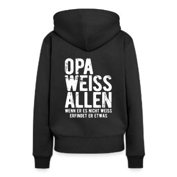 Opa weiss alles - Wenn er es nicht weiss erfindet - Frauen Premium Bio Hoodie - Schwarz - Hinten - Julia (174cm)