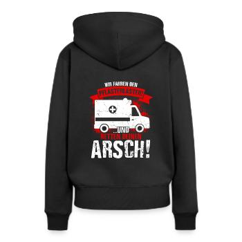 Wir Fahren Den Pflasterlaster Und Retten Deinen Ar - Frauen Premium Bio Hoodie - Schwarz - Hinten - Julia (174cm)