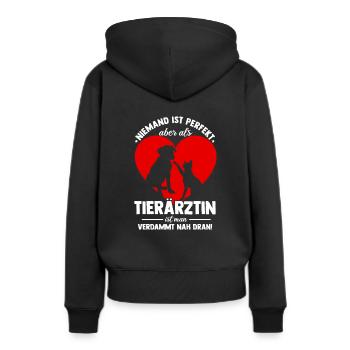 Niemand ist perfekt aber als Tierärztin ist man na - Frauen Premium Bio Hoodie - Schwarz - Hinten - Julia (174cm)