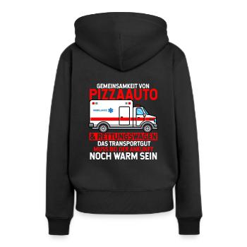 Gemeinsamkeit von Pizzaauto & Rettungswagen Sanitä - Frauen Premium Bio Hoodie - Schwarz - Hinten - Julia (174cm)