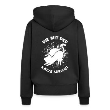 Die Mit Der Katze Spricht Katze Kätzchen Kater Cat - Frauen Premium Bio Hoodie - Schwarz - Hinten - Julia (174cm)