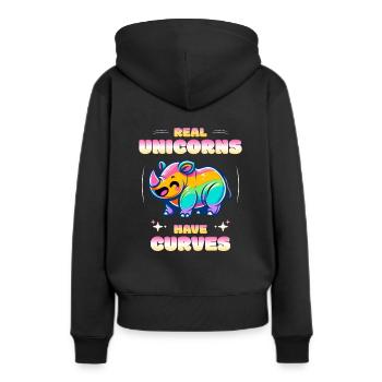 Real Unicorns Have Curves Rhino Einhorn - Frauen Premium Bio Hoodie - Schwarz - Hinten - Julia (174cm)